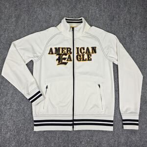 American Eagle Jacket Mens Small White Full Zip Track Varsity Sportswear Street